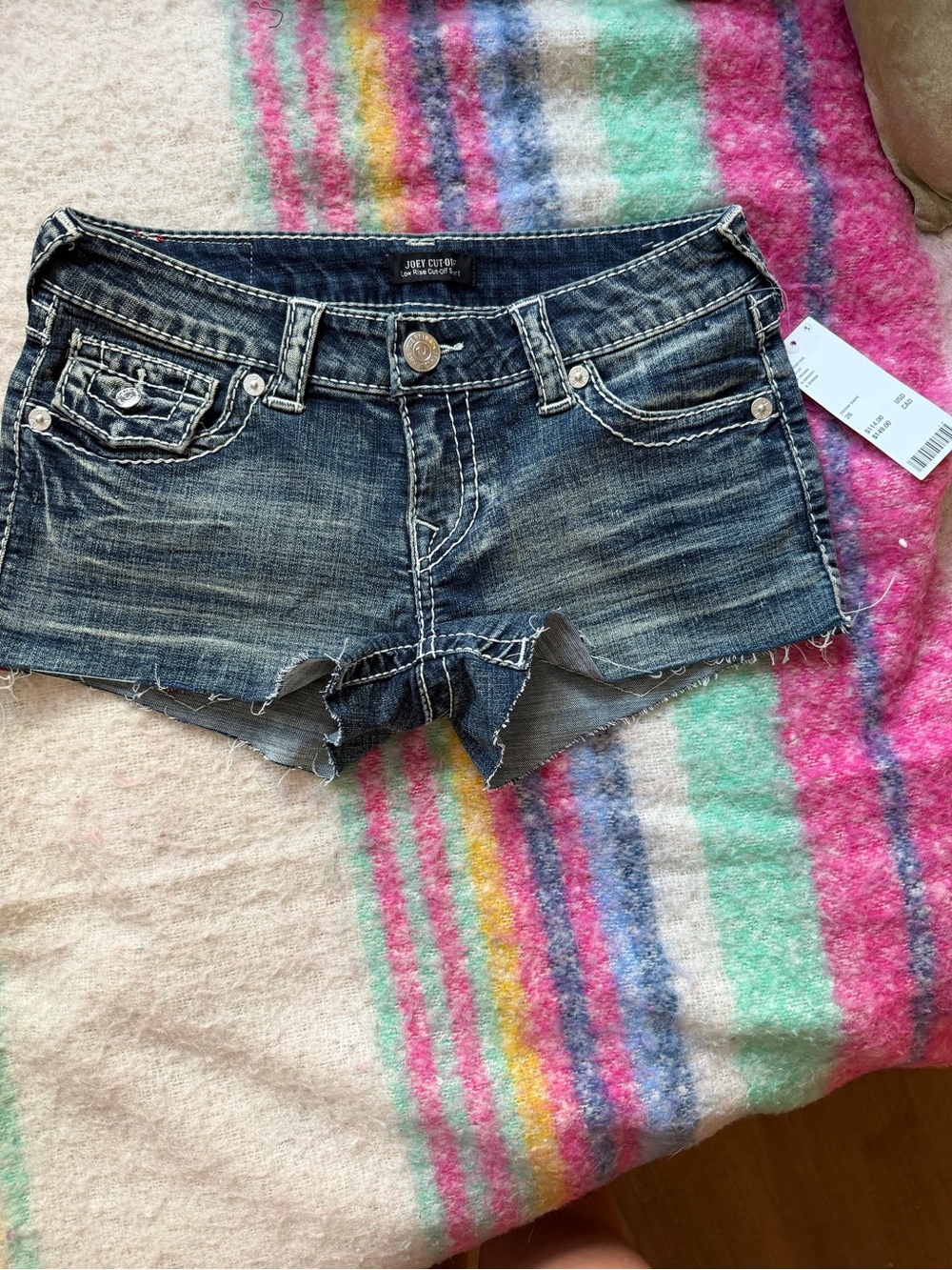True Religion Low Rise Distressed Cutoff Shorts